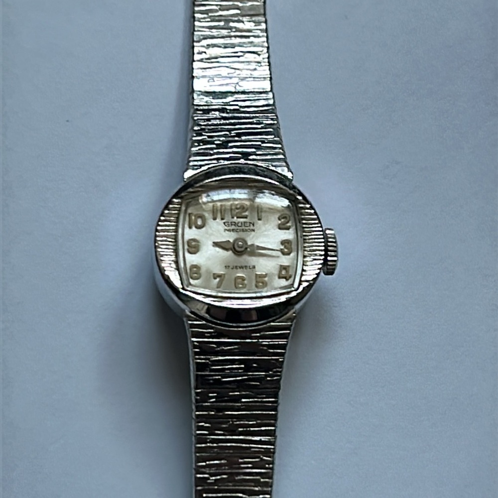 Gruen Precision 10k white gold plated vintage dainty watch one‎ size